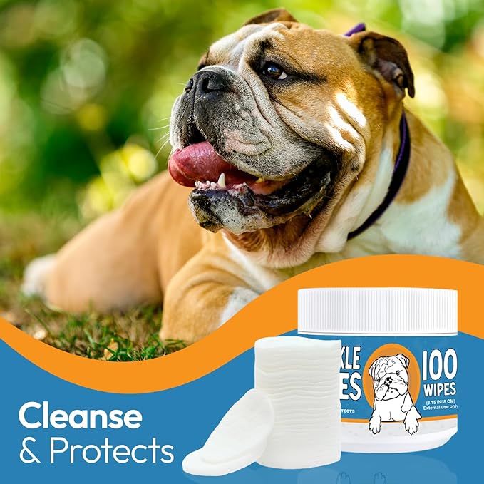 Wrinkle Wipes for Dogs - Soothe & Deodorize with Honeysuckle & Green Tea - Hypoallergenic Dog Wipes for Cleaning Faces, Paws & Butts - 200 Count Textured Wipes