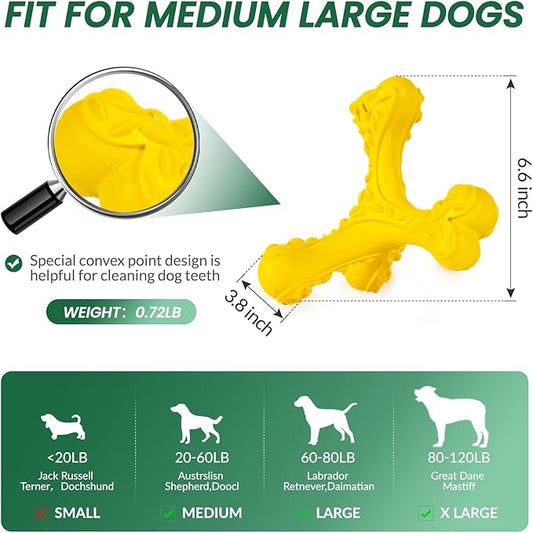 CVALIN Dog Chew Toys for Aggressive Chewers Large Breed,Indestructible Bones Toy,Durable Cleaning Toothbrush Natural Rubber Dog Toys… (Yellow)