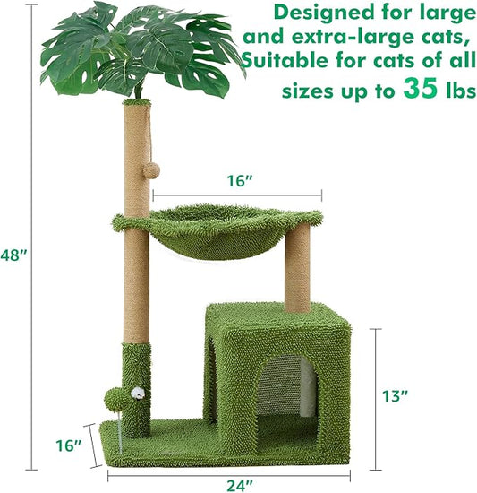 Woochpet Large Cat Tree for Indoor Cats, Multi-Functional Comfy Cat Bed - 48inch Tall Cat Tower with Scratching Post, Cozy Hammock for Kittens and Adults Cat, Cute Cando with Toy