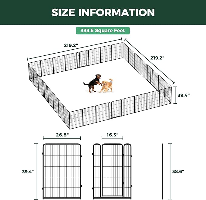 FXW Homeplus Unleashed Indoor Dog Playpen - Stress-Free and Safe Play, Heavy Duty 40 Inch 32 Panels Dog Pen for Medium and Large Dogs, Black│Patented