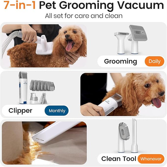 oneisall Dog Grooming Vacuum, Pet Grooming Vacuum with Clipper Nail Grinder, 1.5L Dust Cup Dog deshedding Brush with 7 Tools for Shedding Pet Hair, Home Cleaning(Blue)