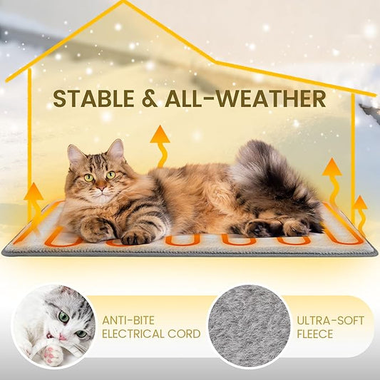 Heated Cat House for Outside Pets in Winter, Heated Outdoor Cat House Weatherproof, Insulated Cat Shelter with Heating Mat