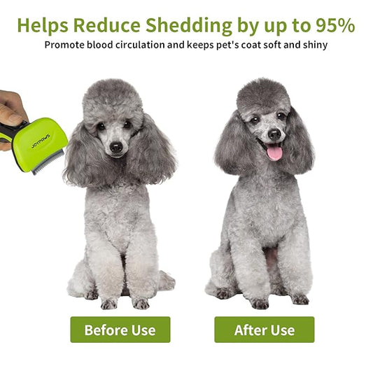 Upgraded Pet Self Cleaning Curved Deshedding Tool, Effectively Reduces Shedding by Up to 95%, Professional Grooming Brush for Small Dogs, Cats and Other Small Animals Green S