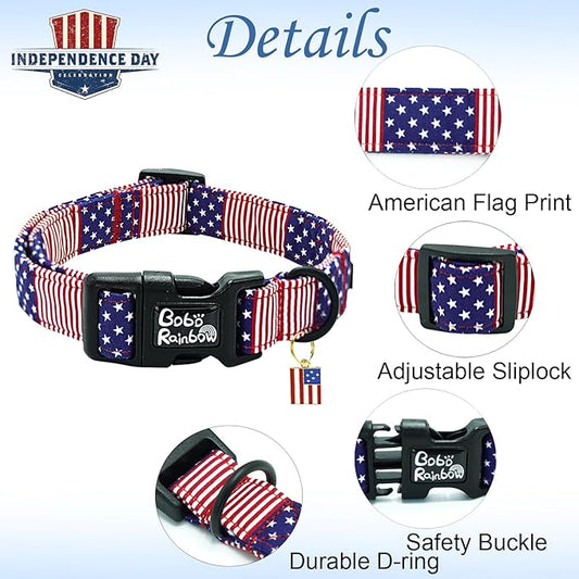 Independence Dog Collar-Adjustable Cute American Flag Pet Collars Holiday Soft Comfortable Cotton Puppy Collar Gift for Medium Dogs