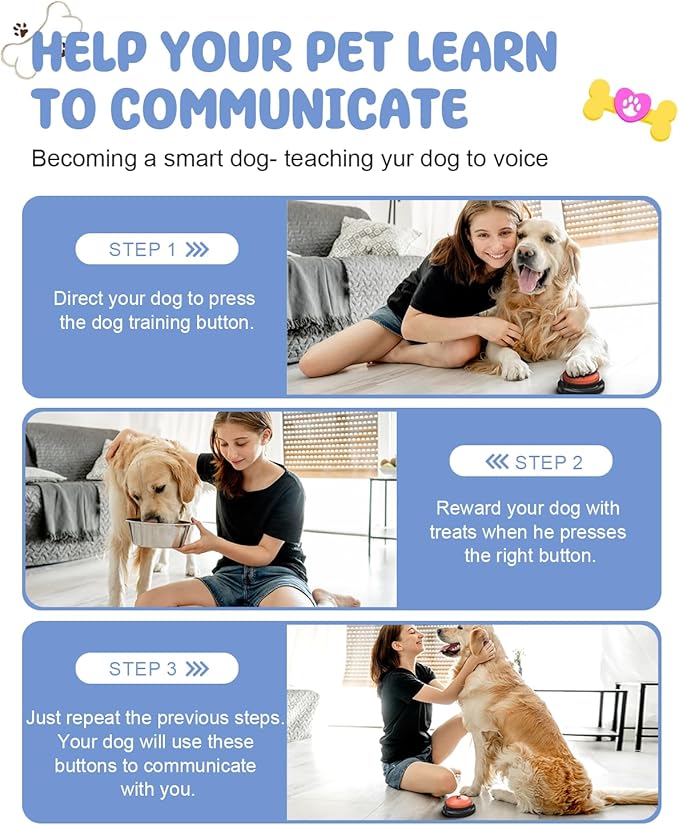Acools Dog Buttons for Communication, 6 Pcs Dog Talking Button Set, 30s Voice Recordable Pet Training Buzzer, Speaking Buttons for Cats & Dogs with Waterproof Dog Activity Mat and 24 Scene Stickers