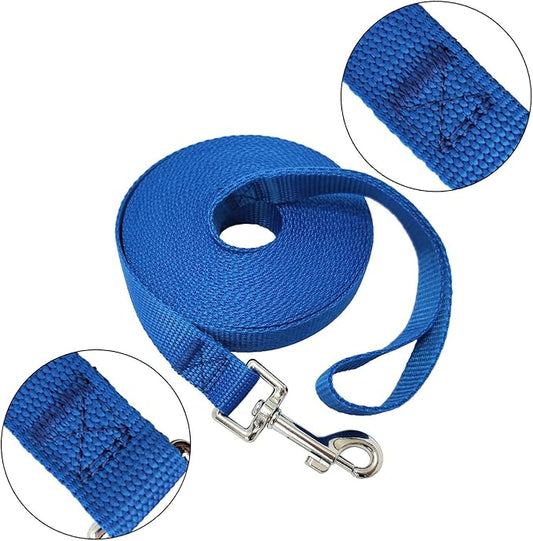 Nylon Training Dog Leash for Small Medium Large Dogs, 15ft 20ft 30ft 50ft Long Leash Dog/Puppy Lead for Obedience Recall Training, Camping (20ft, Blue)