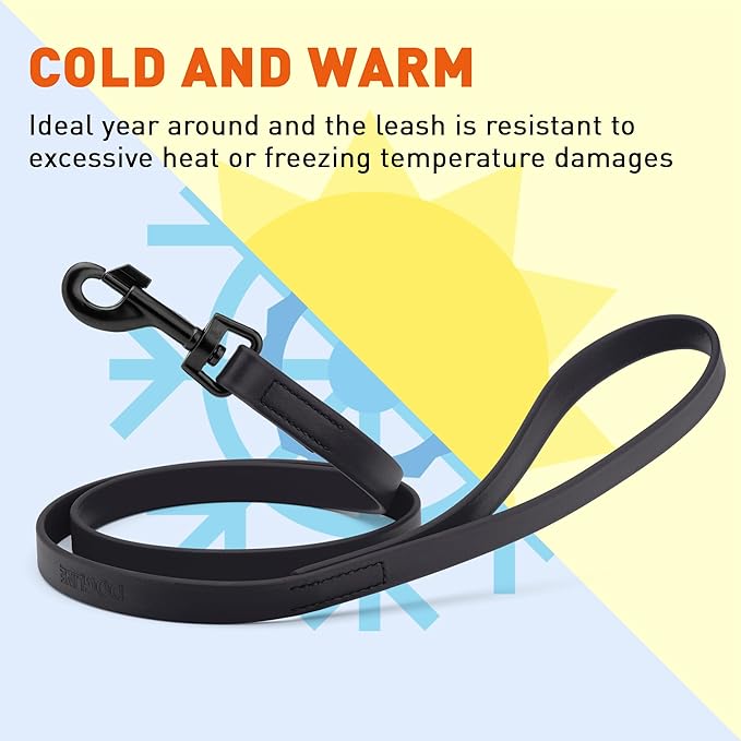 Dogline Biothane Waterproof 6ft Dog Leash Strong Coated Nylon Webbing with Black Hardware Odor-Proof Easy to Clean High Performance for Small or Large Dogs Made in USA 6ft Lead, Black