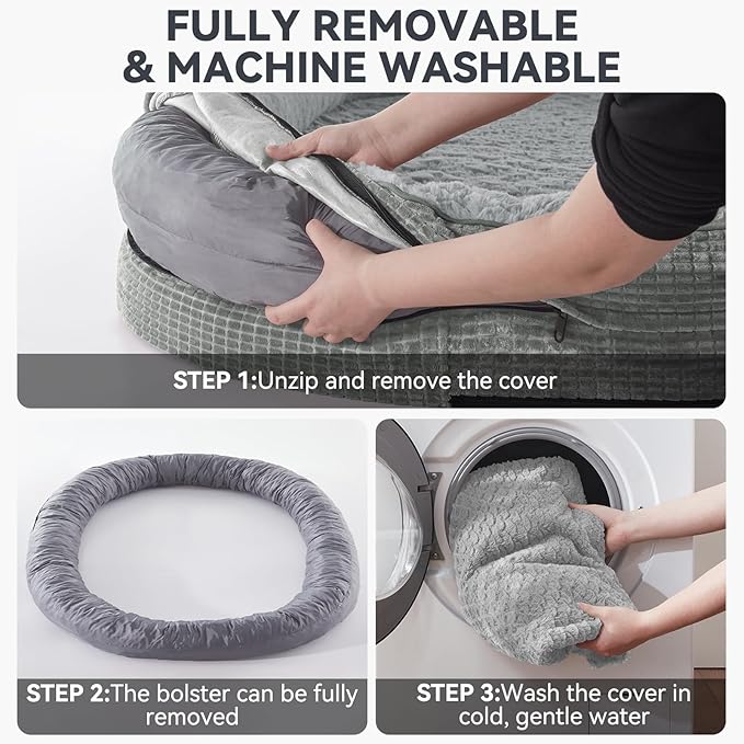 JOEJOY Orthopedic Dog Beds Large Sized Dog, Egg-Crate Memory Foam Pet Couch Bed with Bolster Sides, Waterproof Lining, Removable Washable Cover & Non-Slip Bottom, Light Grey