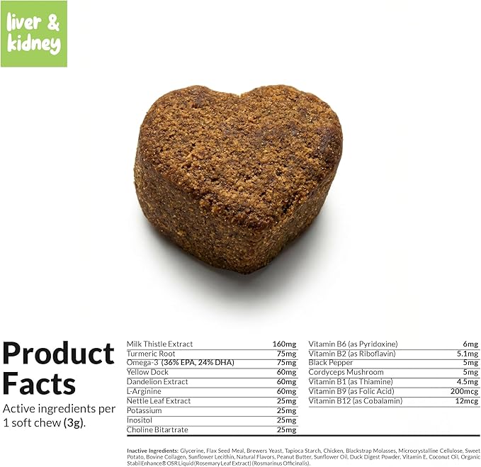 Milk Thistle for Dogs - 90 Soft Chews - Liver and Kidney Support - Hepatic Support with EPA & DHA - Detox - Liver Supplement for Dogs with Choline and L-Arginine.