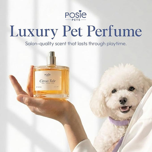 Posie Pets Dog Perfume Spray Long Lasting 4-8 Hours - Water-Based, Vegan Cologne - Luxury, Alcohol-Free Grooming Deodorizer for Dogs with Orange Blossom, Lavender, Vanilla - Citrus Tale, 100ml