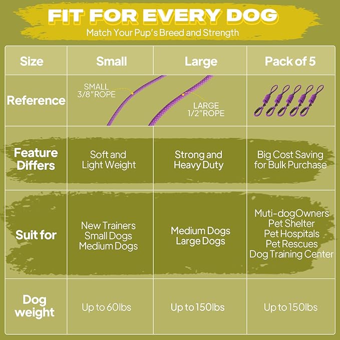 Fida Slip Leads for Dogs, 4 FT x 1/2" Dog Leash Heavy Duty Comfortable Strong Rope Lead for Large, Medium Dogs, No Pull Pet Training Leash with Highly Reflective,Purple