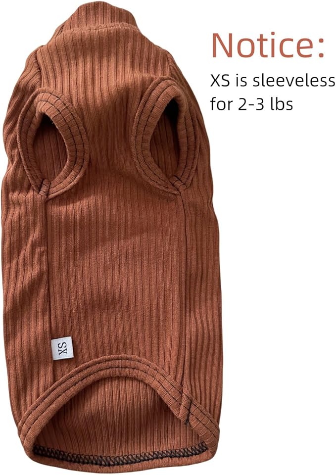 Sphynx Hairless Cats Shirt Cotton Cat Turtleneck Sweater Pullover Kitten T-Shirts with Sleeves Cat Pajamas Jumpsuit for Sphynx Cornish Rex, Devon Rex, Peterbald (Coffee, X-Small (Pack of 1))