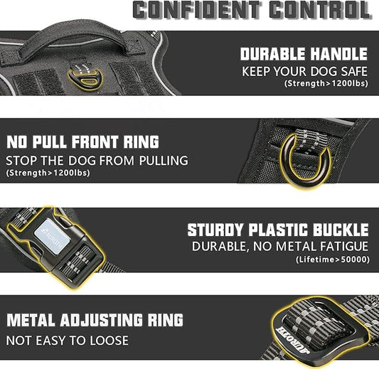 Auroth Tactical Dog Harness for Large Dogs No Pull Adjustable Pet Harness Reflective K9 Working Training Easy Control Pet Vest Military Service Dog Harnesses Black XL