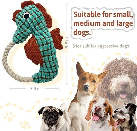 Plush Wrinkled Squeaky Dog Toy,2-Pack The Best Durable Teething Puppy Rope Chew Toy Keeps Them Busy Playing Hide-and-Seek Suitable for Puppy, Medium Dogs and Large Dogs (Blue)