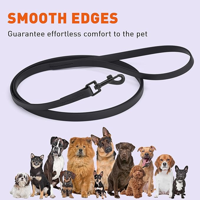 Dogline Biothane Waterproof 4ft Dog Leash Strong Coated Nylon Webbing with Black Hardware Odor-Proof Easy to Clean High Performance for Small or Large Dogs Made in USA 4ft Lead, Black
