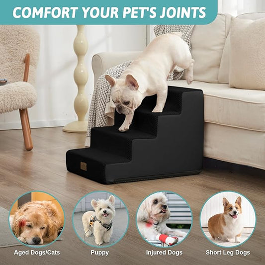COZY KISS Dog Stairs for Small Dogs, 4 Tier Pet Stairs for Couch and Beds, 17.7" H Non-Slip Dog Steps for Old Cats, Puppy, Small Medium Dogs, 15.7x23.6x17.7 inch, Black