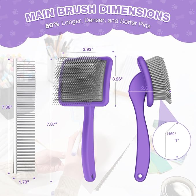 Large Slicker Brush for Dogs,Doodle Brush for Poodles, Goldendoodles, Labradoodle, Extra Long Pins for Detangling Matted Fur & Reducing Shedding, Dog Grooming Kit with Wooden Handle. Purple
