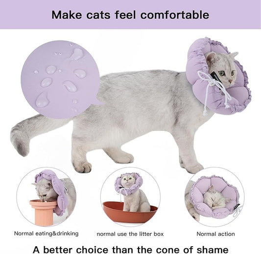 H HIDREAM Soft Cat Cone Collar, Cute Adjustable Cat Recovery Collar,Elizabethan e Collar That can Protect Head and Foot Wounds,Purple Flower All-Season Style