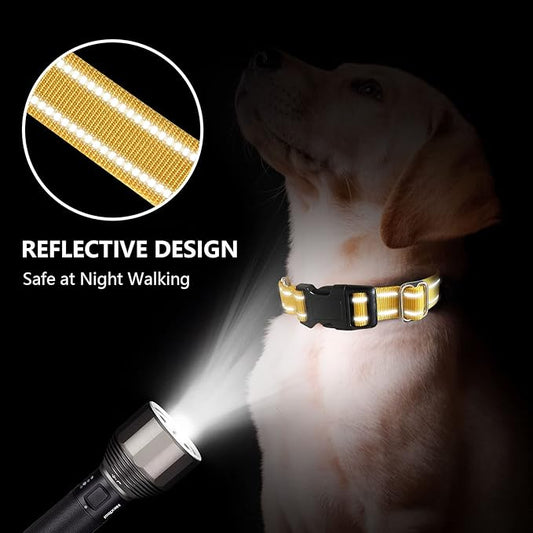 Hikiko Martingale Dog Collars Reflective Nylon Dog Collar with Quick Release Buckle Adjustable Training No Slip Dog Collar (Medium, Yellow)