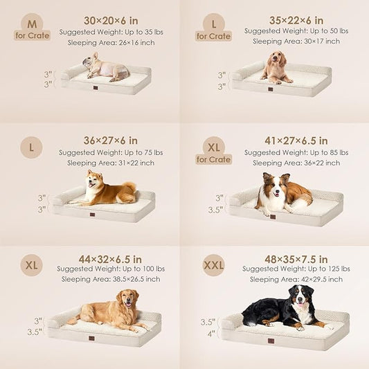 EHEYCIGA XL Dog Bed Memory Foam for Crate, Extra Large Dog Bed Orthopedic with Washable Removable Cover, Waterproof Pet Sofa Couch XLarge Size Dogs, 41x27x6.5, Beige