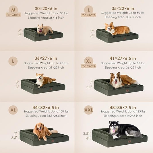 EHEYCIGA Large Dog Bed Memory Foam for Crate, Orthopedic Dog Bed Large Size Dogs with Washable Removable Cover, Waterproof Pet Sofa Couch with Nonskid Bottom, 35x22x6, Dark Green