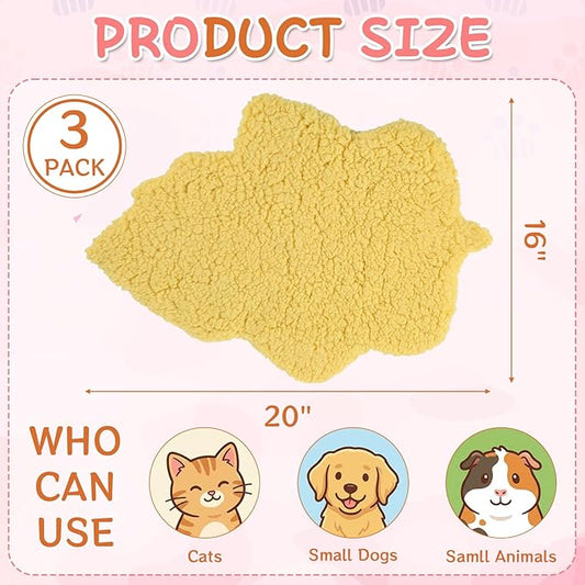 BrightRow 3 Pack Self Warming Pet Bed Leaf Shape Self Heating Cat Dog Mat Washable Thermal Sleeping Pad for Indoor Outdoor Hedgehog, Bunny, Sugar Glider, Rat, Chinchilla(Mixed Colors,Small-16 x20)