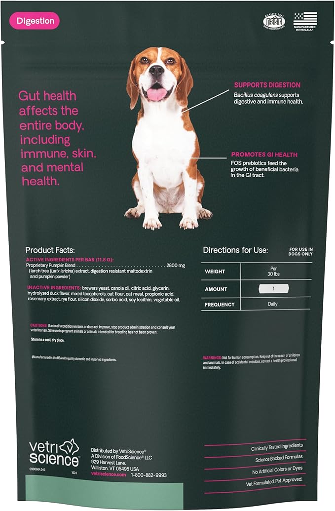 VetriScience Scoot Control Chews, Express Ease Fiber Supplement for Dogs, Pumpkin and Tree Larch Extract, Anal Gland Support, Firm Up Stools, Manage Diarrhea, Delicious Fiber Chews, Duck, 40 Count