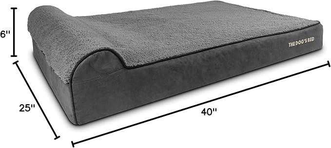 The Dog’s Bed Orthopedic Headrest Dog Bed XXL Grey Plush, Memory Foam, Pain Relief for Arthritis, Hip & Elbow Dysplasia, Post Surgery, Lameness, Waterproof Washable Cover, Veterinary Approved