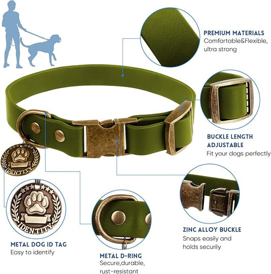 Wisedog Dog Collar and Leash Set, Waterproof Adjustable Puppy Collars with Cute Tag 4FT Dog Leash with Poop Bag for Small Medium Large Dogs (S, Green)