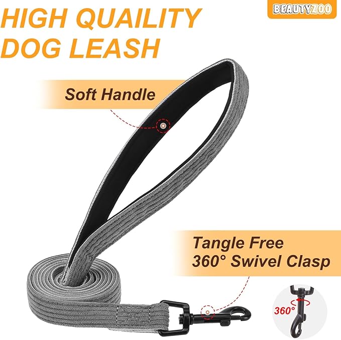 BEAUTYZOO No Pull Dog Harness Large, Adjustable Dog Harness and Leash Set -Easy Wearing with 3 Buckles/Control Handle,No Choke Soft Padded Reflective Pet Vest for Training Walking Hiking,Grey L
