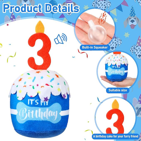 Dog Birthday Cake Toy Accessories for Girl Boy Gifts, Squeaky Plush Toy for Dog Birthday Party Decor Favor for Large, Medium and Small Dogs(3rd,Blue)