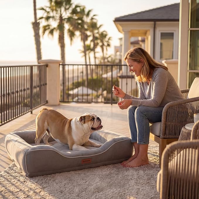 Orthopedic Cooling Dog Bed for Medium Large Dogs,Rectangle Sofa Bed with Cool Gel Memory Foam & Egg Crate Foam,Waterproof Removable Washable Cover, Ideal for Senior Pets,Grey