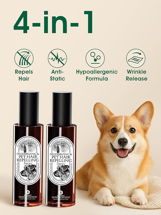 Seedshub 4-in-1 Pet Hair Remover & Odor Neutralizer Spray, Anti Static Wrinkle Release, Plant Based Enzymes, Safe for Pets, Fabrics & Furniture, Refresh Pine Nut Scent, 6.76 fl oz, 2 Travel Pack