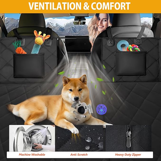 ROUWINNE Back Seat Extender for Dogs-Large Space, Dog Car Seat Cover Hard Bottom Holds 420lbs, Sturdy Backseat Extender for Dogs,Upgraded Material Waterproof Pet Car Bed Dog Hammock for Car, SUV,Truck