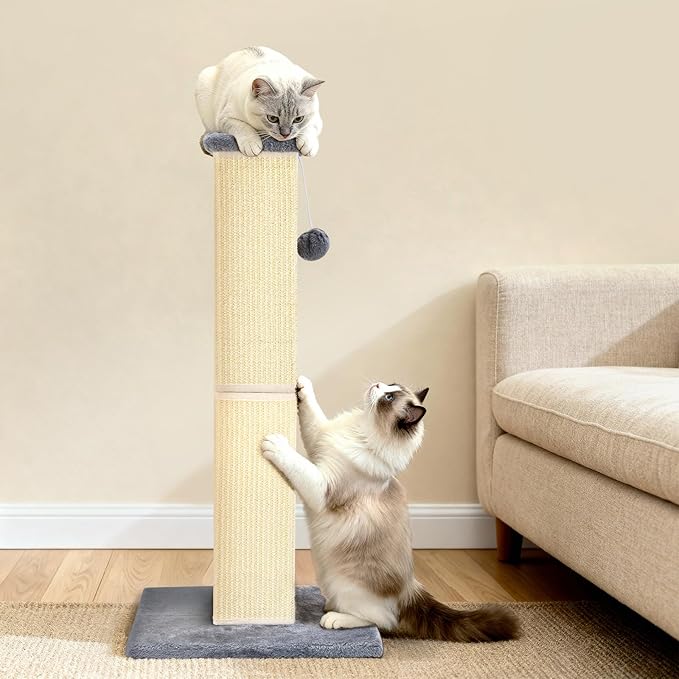 YULOYI 32" Tall Cat Scratching Post for Large Indoor Cats & Kittens, Cat Scratcher with Extra Large Stable Base and Natural Sisal, Sturdy Cat Scratch Post to Protect Furniture & Couch, Grey