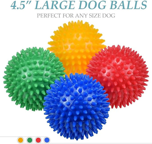 Ousiya Dog Balls 4.5” Squeaky Dog Toys Spikey Ball for Aggressive Chewers Heavy Duty Teething Large Medium Durable Dogs Balls (4 Pack)