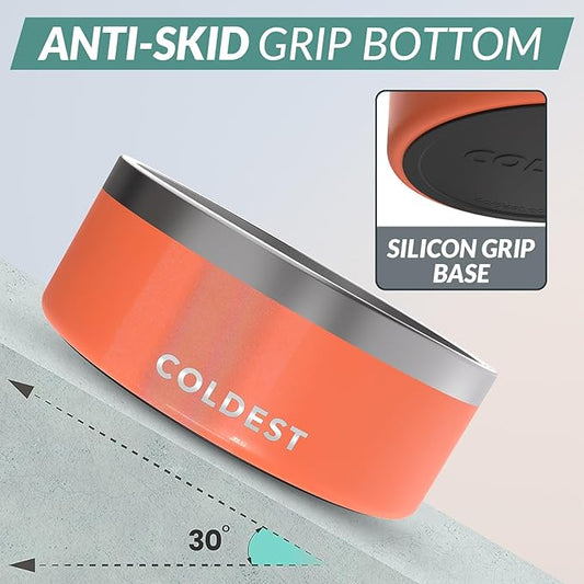 Coldest Dog Bowl - Anti Rust Metal, Non Slip, 3 Layers Insulated Stainless Steel Dog Bowls - Spill Proof & Heavy Duty - Water Bowl for Dogs, Cats & Pets, Dish Washer Safe (100 oz, Candy Red Glitter)