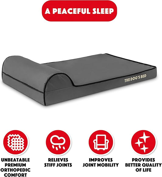 The Dog’s Bed Orthopedic Headrest Dog Bed Med Grey/Black, Memory Foam, Pain Relief: Arthritis, Hip & Elbow Dysplasia, Post Surgery, Lameness, Waterproof Washable Cover, Veterinary Approved