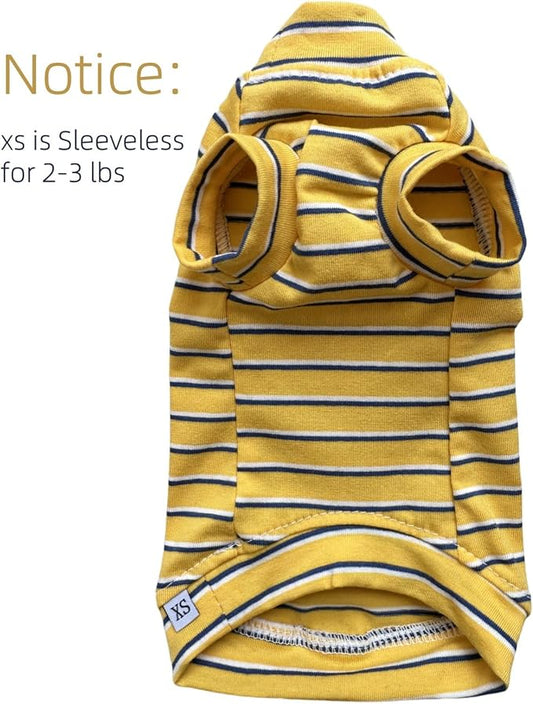 Vintage Stripes Sphynx Hairless Cats Shirt Cotton Cat Turtleneck Pet Clothes Kitten T-Shirts with Sleeves for Sphynx Cornish Rex, Devon Rex, Peterbald (Yellow Stripe, X-Small (Pack of 1))