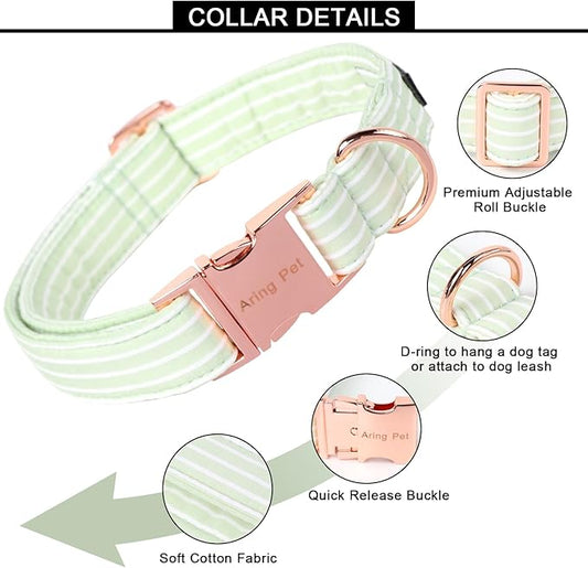 ARING PET Dog Collars with Bow, Green Stripe Adjustable Bowtie Pet Collar with Metal Buckle for Small Medium Large Boy Girl Dogs-XL