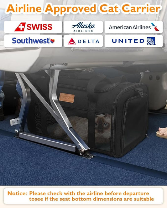 PETUX Airline Approved Pet Carrier - 17x11x9.5 in, Underseat, Top & Side Entry, Soft Sided Cat Dog Carrier for Small Cat & Dog Up to 12 lbs with Breathable Anti-Scratch Mesh for Travel & Vet - Black