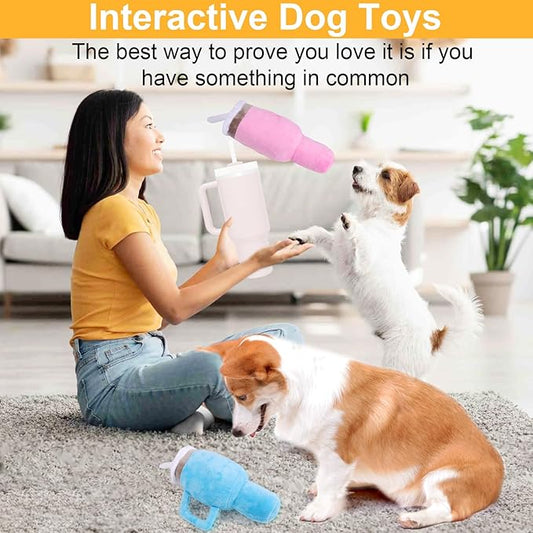 Mity Rain Funny Tumbler With Handle Cup Dog Toy - Cute Squeaky Interactive Fluff and Tuff for Small/Large/Medium Dogs (2 Pack, Blue+Pink)