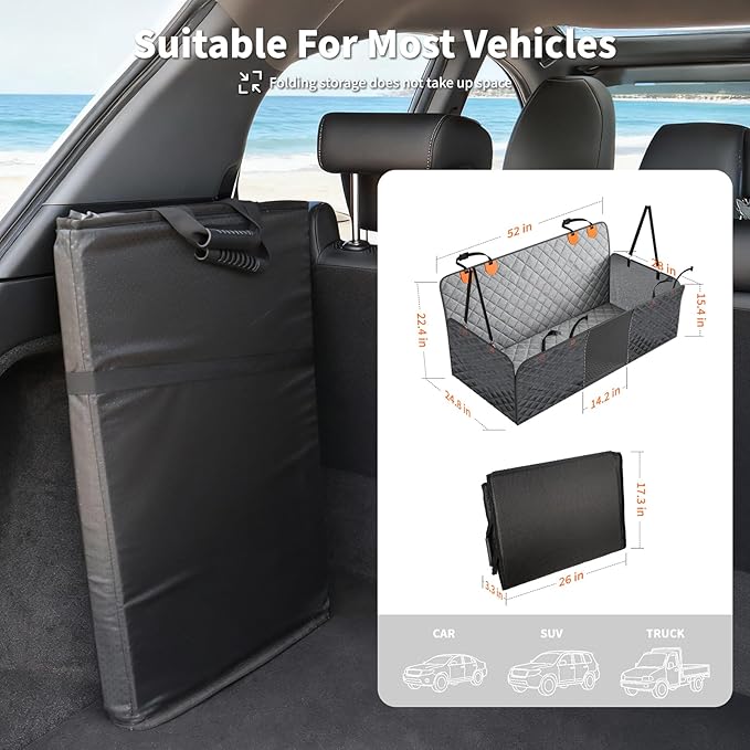 HOTEAGLE Back Seat Cover for Dogs, Waterproof Hard Bottom Spacious and Comfortable, Ideal for Car Trips and Outdoor Adventures, Cherished by Pet Owners(Grey)