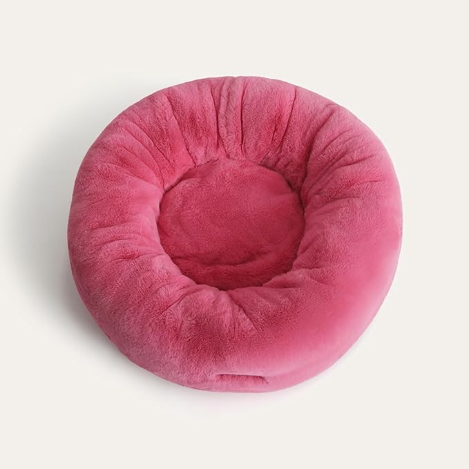 UnHide Floof Pet Bed - Medium (28" x 10") - Extra Soft Dog Bed - Removable Faux Fur Cover - Machine Washable - Helps Ease Pet Anxiety & Provides The Perfect Sleep - Pink
