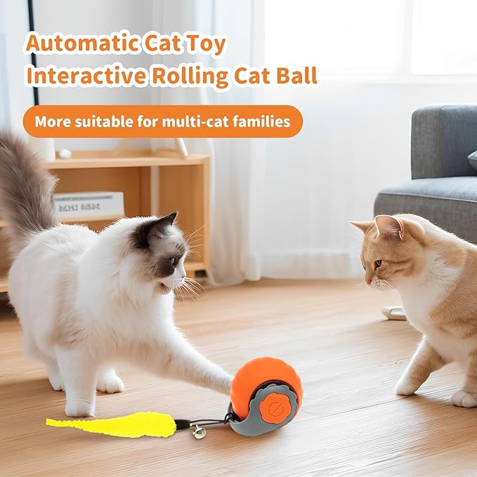 MAXTOOA Interactive Cat Toys for Indoor Cats Smart Automatic Ball Rolling for Bored Kitten Pet Upgraded Speedy Moving Chase Dogs Toy Orange