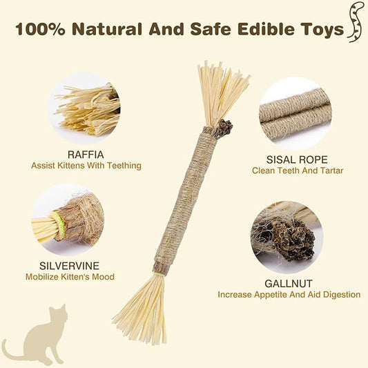 SINROBO 4 Pack Silvervine Sticks for Cats - Cat Chew Toy for Teeth Cleaning, Edible Matatabi Kitty Chew Sticks, Catnip Cat Toys for Indoor Cats (4 Sticks)