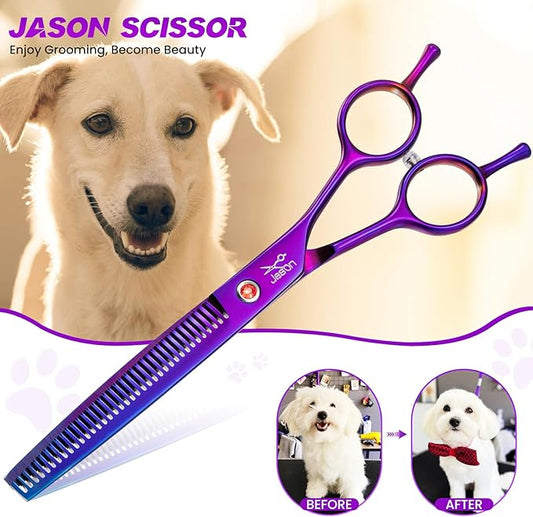JASON Grooming Scissors for Dogs - Sharp Thinning Dog Shear with Muffler Pad, Stainless Steel Dog Grooming Shears Professional Texture Scissors for Pets Christmas Gift