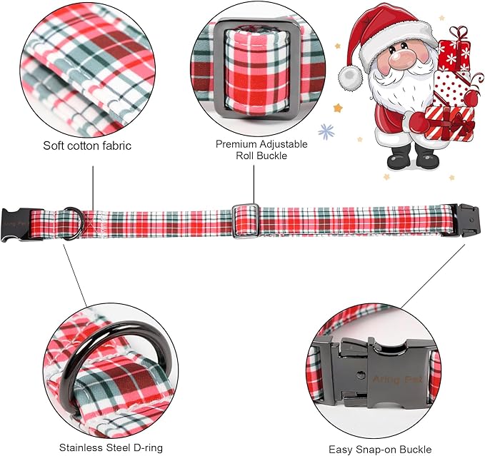 ARING PET Christmas Dog Collar with Bow, Cute Xmas Red Green Plaid Bowtie Pet Collars for Puppy Small Medium Large Girl Boy Dogs-S