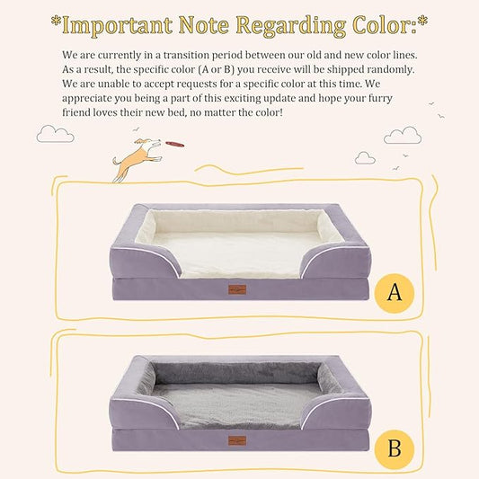 Comfort Expression Orthopedic Dog Bed for Large Dogs 36x27 Inch, Waterproof Supportive Egg Crate Foam Large Pet Bed with Removable Bolsters, Dog Couch with Washable Cover & Non-Slip Bottom, Purple
