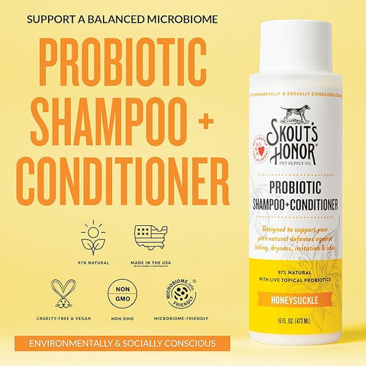 Skout’s Honor Probiotic Natural Dog Shampoo and Conditioner with Avocado Oil & Omega-3s, Gentle Puppy Shampoo, Hydrating Dog Conditioner, 97% Natural, Paraben & Sulfate-Free, Cruelty-Free, 16 oz